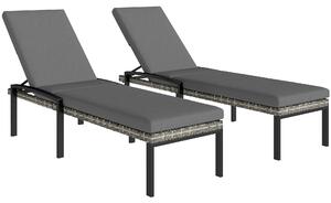 Outsunny Set 2 lettini prendisole in polyrattan con schienale regolabile, Grigio chiaro | Aosom Italy