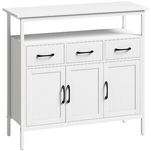 HOMCOM Buffet cucina con 3 porte, 3 cassetti e ripiani regolabili, 95x35x88 cm, Bianco | Aosom Italy