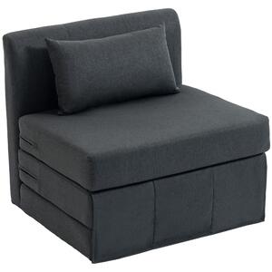 HOMCOM Poltrona letto 2 in 1 pieghevole effetto lino, Grigio scuro | Aosom Italy