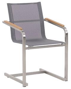 Set di 2 sedie da giardino con sedile sintetico grigio e struttura in acciaio inox Beliani