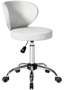 HOMCOM Sgabello con ruote in PU regolabile con schienale, Bianco | Aosom Italy