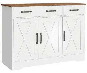 HOMCOM Buffet cucina con 3 ante fienile, 2 cassetti e ripiani, 108x40x81 cm, Bianco | Aosom Italy