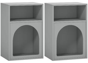 HOMCOM Set 2 comodini con scomparti aperti e design ad arco, 40x30x60 cm, Grigio | Aosom Italy