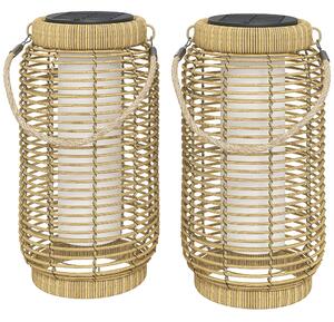 Outsunny Set 2 lampade solari da esterno in resina intrecciata, Sabbia | Aosom Italy