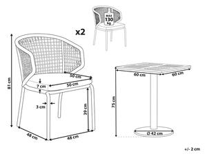 Set da bistrot grigio 2 sedie cuscini da seduta tavolo plastica piano in legno gambe in metallo Nero 3 pezzi set da giardino per esterni Beliani