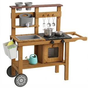 AIYAPLAY Cucina fango bambini con lavello, fioriera e ruote, Marrone | Aosom Italy