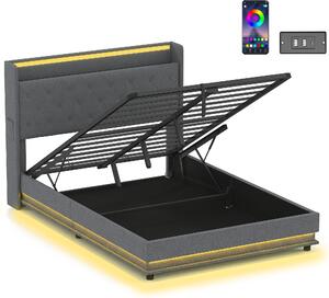 HOMCOM Letto 140x200 cm con contenitore idraulico, testiera, pediera e LED | Aosom Italy
