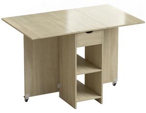 HOMCOM Tavolo pieghevole 2-4 persone con ruote, vano e cassetto, Legno naturale | Aosom Italy
