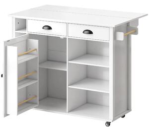 HOMCOM Isola cucina su ruote con piano ribaltabile e portaspezie, 117,5x70x91 cm, Bianco | Aosom Italy