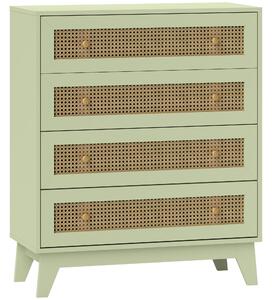 HOMCOM Cassettiera 4 cassetti effetto rattan con struttura in legno, 80x35x95 cm, Verde | Aosom Italy