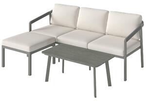 Outsunny Set giardino 3 pezzi con divano, poggiapiedi e tavolino, Marrone e Beige | Aosom Italy