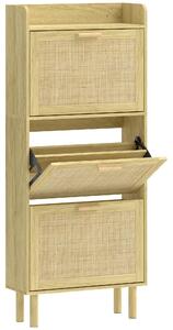 HOMCOM Scarpiera con 3 ante ribaltabili e vano aperto per 12-18 paia, 65x24,5x153 cm, Rovere | Aosom Italy