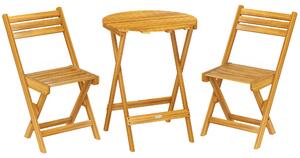 Outsunny Set bistrot pieghevole 3 pezzi in acacia con tavolo rotondo, Legno naturale | Aosom Italy