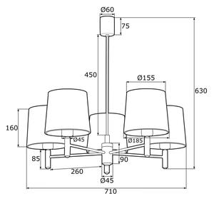 Argon 2085 - Lampadario su palo PONTE 5xE27/15W/230V blu/ottone