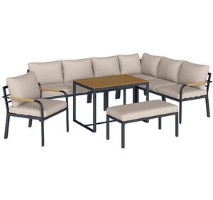 Outsunny Salotto giardino 7 pezzi modulare con tavolo WPC e pouf, Beige e Grigio | Aosom Italy