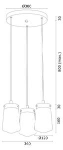 Argon 6164 - Lampadario a sospensione con filo PASADENA 3xE27/15W/230V oro/bianco