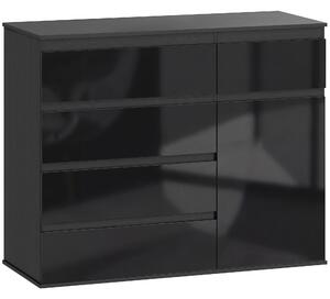 HOMCOM Madia moderna con 5 cassetti, ripiano regolabile e anta soft-close, Nero lucido | Aosom Italy