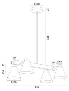 Argon 1774 - Lampadario su palo AVALONE 4xE27/15W/230V nero/oro
