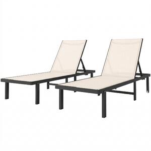 Outsunny Set 2 lettini reclinabili con ruote in alluminio e textilene, Beige | Aosom Italy