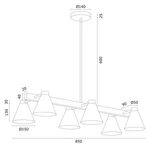 Argon 2552 - Lampadario su palo AVALONE 6xE27/15W/230V nero/oro