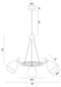 Argon 6149 - Lampadario su palo CHARLOTTE 3xE27/15W/230V nero/oro