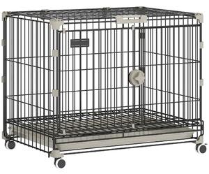 PawHut Gabbia cane pieghevole con ruote e vassoio, 60,5x45,5x54,5 cm, Nero | Aosom Italy