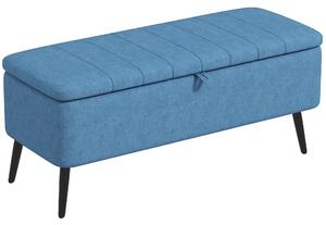 Panca Contenitore 102x40x44 cm Poggiapiedi Imbottito in Tessuto Effetto Lino Blu Scuro