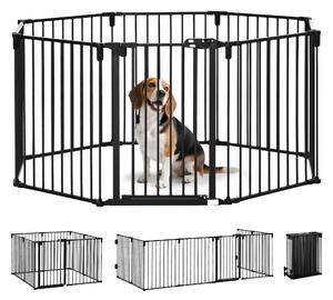 PawHut Cancelletto di Sicurezza Pieghevole 8 Sezioni, Cancellino Barriera per Cani in Acciaio, Sistema di Blocco e Chiusura Automatica, Nero|Aosom