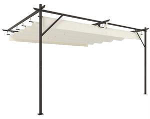 Outsunny Gazebo Pergola Addossata 3x4 m con Tetto Retrattile Scorrevole e Fori di Drenaggio, Bianco Crema | Aosom Italy