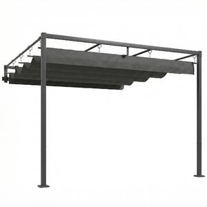 Outsunny Pergola Addossata 3x3 m con Tetto Retrattile Scorrevole UV30+ e Fori di Drenaggio, Grigio Scuro | Aosom Italy