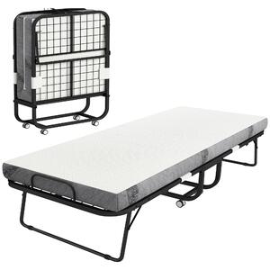 Letto Pieghevole Singolo 90x200 cm con Materasso Spesso 10 cm Rete in Metallo Nero