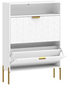 HOMCOM Scarpiera stretta 16 paia con 2 cassetti ribaltabili e vano aperto, Bianco | Aosom Italy