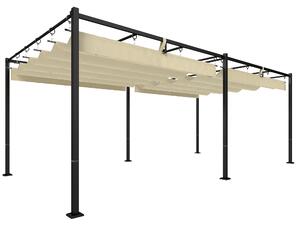 Pergola da Giardino 570x295 cm con Tettuccio Scorrevole UV50+ in Metallo Beige