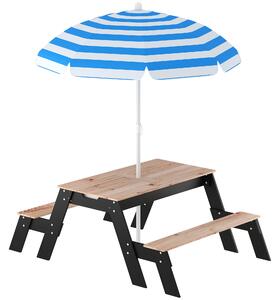 AIYAPLAY Tavolo picnic bambini 3 in 1 con ombrellone e contenitori, Legno naturale | Aosom Italy