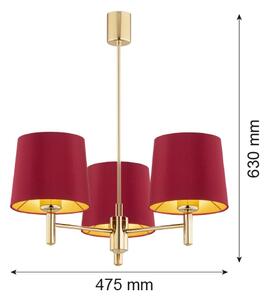 Argon 6266 - Lampadario a sospensione con supporto rigido PONTE PLUS 3xE27/15W/230V rosso