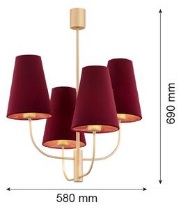 Argon 1827 - Lampadario a sospensione con supporto rigido SAFIANO 4xE27/15W/230V burgundy