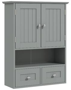 Kleankin Mobile bagno da parete con ante, mensola e 2 cassetti, 50,8x17,8x66 cm, Grigio | Aosom Italy