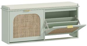 HOMCOM Panca portascarpe con seduta imbottita e anta in rattan, 104x26x47,5 cm, Verde | Aosom Italy