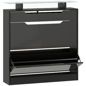 HOMCOM Scarpiera con 2 ante ribaltabili, cassetto e ripiano, 89x23x96 cm, Nero | Aosom Italy