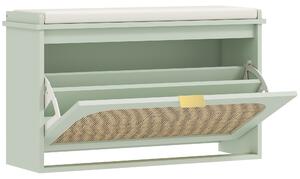 HOMCOM Panca portascarpe con seduta imbottita e porta in rattan, 80x26x47,5 cm, Verde | Aosom Italy