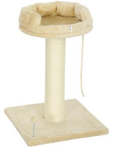PawHut Albero Tiragraffi per Gatti con Lettino e Pallina in Peluche e Palo in Sisal 55x55x83cm Beige|Aosom