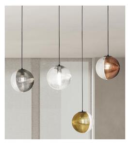 BELLA SOSPENSIONE SINGOLA NERA CON SFERA IN VETRO SOFFIATO RIGATO BICOLORE LAMPADINA E27