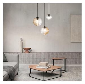 BELLA SOSPENSIONE CON BASE ORO E CON 3 SFERE IN VETRO SOFFIATO RIGATO BICOLORE LAMPADINE E27