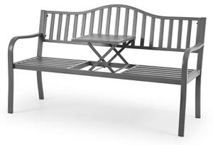 Panchina da giardino Relaxdays con tavolino ribaltabile, 3 posti, acciaio, panchina da giardino, A x L x P: 90 x 150 x 57,5 cm, antracite