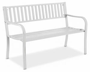 Panchina da giardino Relaxdays, a 2 posti, A x L x P: 82 x 127,5 x 59,5 cm, acciaio, panchina da giardino, terrazza, balcone, panchina da parco, bianca