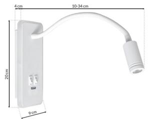 Lampada da parete flessibile a LED con USB BASE LED/8W+LED/2W/230V bianca