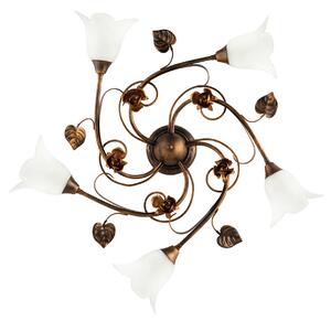 Plafoniera Arte Povera Cestino 5 Luci Marrone e Bianco LuceArt Classic