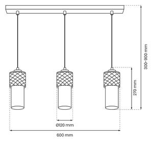 Lampadario a sospensione con filo GLAM 3xE27/60W/230V