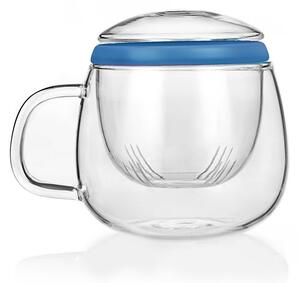 Mug in vetro con fascia in silicone 360 ml - Azzurro