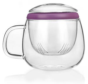 Mug in vetro con fascia in silicone 360 ml - Viola